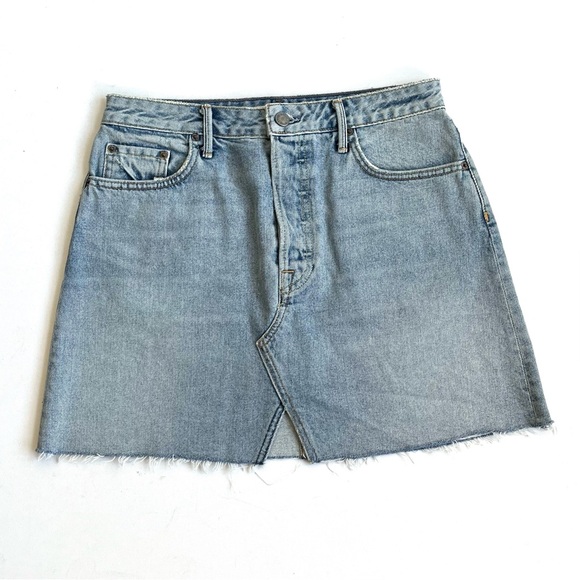 GRLFRND x REVOLVE Milla Zappa Light Wash Denim Mini Skirt with Raw Hem - Picture 2 of 8